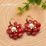 Natural Coral Pendant Earrings Red Flower Luxe Ladies Earrings Fine Jewelry