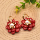 Natural Coral Pendant Earrings Red Flower Luxe Ladies Earrings Fine Jewelry