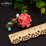 Natural Coral Red Flower Stud Earrings For Women Party Gift