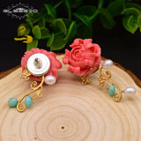 Natural Coral Red Flower Stud Earrings For Women Party Gift