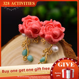 Natural Coral Red Flower Stud Earrings For Women Party Gift