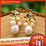 Baroque Pearl Purple Crystal Flower Earrings for Women GE0562