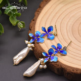 Baroque Pearl Cloisonne Flowers Earrings Women Gift GE0978
