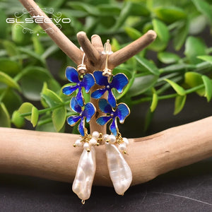 Baroque Pearl Cloisonne Flowers Earrings Women Gift GE0978
