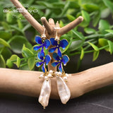 Baroque Pearl Cloisonne Flowers Earrings Women Gift GE0978
