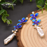 Baroque Pearl Cloisonne Flowers Earrings Women Gift GE0978