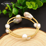 Natural Fresh Water Baroque Pearl Double Layer Bangle Bracelet for Women Party