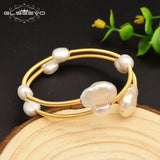Natural Fresh Water Baroque Pearl Double Layer Bangle Bracelet for Women Party
