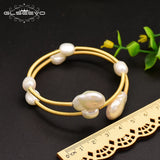 Natural Fresh Water Baroque Pearl Double Layer Bangle Bracelet for Women Party