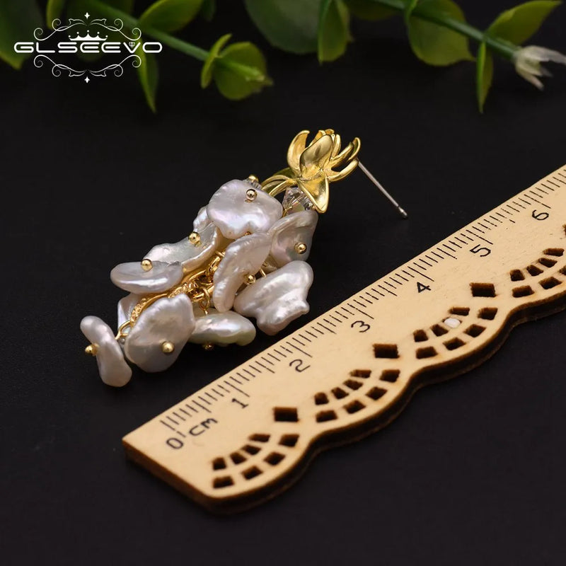 Baroque Pearl Drop Earrings Wedding Dangle Flower Earrings Jewelry