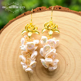 Baroque Pearl Drop Earrings Wedding Dangle Flower Earrings Jewelry