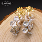 Baroque Pearl Drop Earrings Wedding Dangle Flower Earrings Jewelry