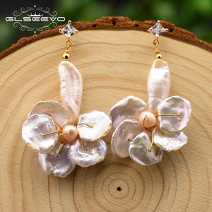 GLSEEVO Pearl Flower Drop Earrings GE0736