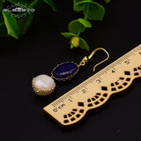 Baroque Pearl Lapis Lazuli Dangle Drop Earrings GE0406