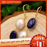 Baroque Pearl Lapis Lazuli Dangle Drop Earrings GE0406