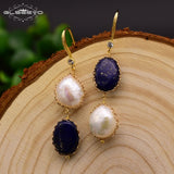 Baroque Pearl Lapis Lazuli Dangle Drop Earrings GE0406