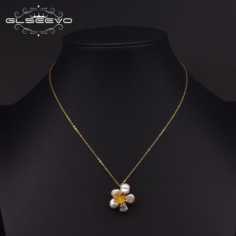 Baroque Pearl Necklace Freshwater Flower Pendant Fine Jewelry