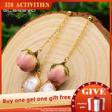 Baroque Pearl Rose Flower Drop Earrings