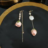 Baroque Pearl Rose Flower Drop Earrings