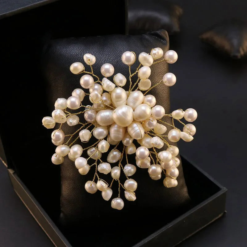 Baroque Pearl Snowflake Brooch for Women Wedding Party