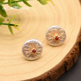 Natural Baroque Round Pearl Stud Earrings for Women Bride Wedding