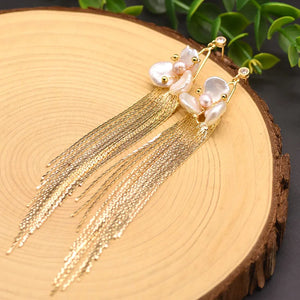 Natural Fresh Water Flower Tassel Drop Earrings GE0893