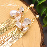 Natural Fresh Water Flower Tassel Drop Earrings GE0893