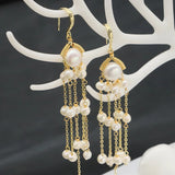 Natural Fresh Water Flower Tassel Drop Earrings GE0893
