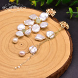 Fresh Water Pearl Asymmetric Drop Earrings Flower Tassel Dangle Jewelry