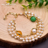 Pearl Bracelets Adjustable Multi-Layer Jade Bangle