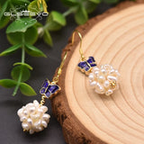 Fresh Water Pearl Cloisonne Butterfly Drop Earrings GE0971