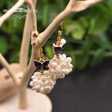 Fresh Water Pearl Cloisonne Butterfly Drop Earrings GE0971
