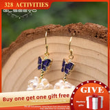 Fresh Water Pearl Cloisonne Butterfly Drop Earrings GE0971