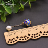 Freshwater Pearl Cloisonne Drop Earring 925 Silver Flower Wedding Jewelry