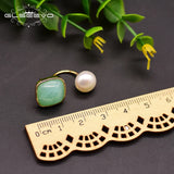 Fresh Water Pearl Green Glass Stud Earrings Wedding Jewelry