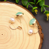 Fresh Water Pearl Green Glass Stud Earrings Wedding Jewelry