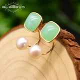 Fresh Water Pearl Green Glass Stud Earrings Wedding Jewelry