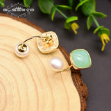 Fresh Water Pearl Green Glass Stud Earrings Wedding Jewelry