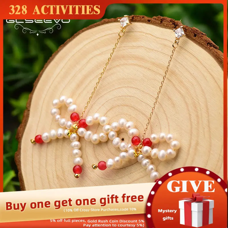 Natural Pearl Long Drop Earrings for Women Party Gift