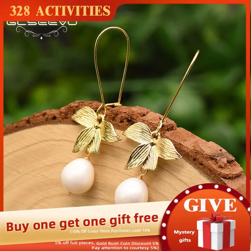 Fresh Water Pearl Plant Earrings for Women, Wedding Gift