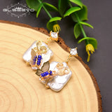 Square Pearl Dangle Earrings Freshwater Pearl Butterfly Wedding Jewelry