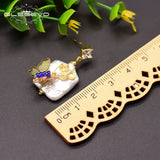 Square Pearl Dangle Earrings Freshwater Pearl Butterfly Wedding Jewelry