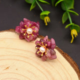 Freshwater Pearl Stud Earrings Lapis Flower Earring 925 Silver GE0616