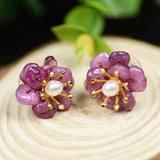 Freshwater Pearl Stud Earrings Lapis Flower Earring 925 Silver GE0616