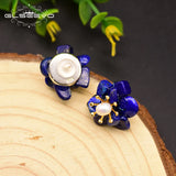 Freshwater Pearl Stud Earrings Lapis Flower Earring 925 Silver GE0616