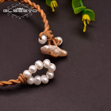 Natural Fresh Water Pearl Leather Bracelet Gift for Women Girl GB0167