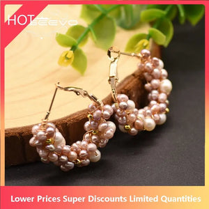 Pink Pearl Big Hoop Earrings For Women Wedding Engagement GE0853