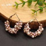 Pink Pearl Big Hoop Earrings For Women Wedding Engagement GE0853
