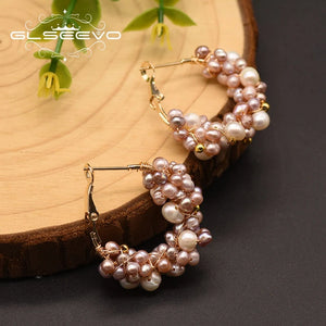 Pink Pearl Big Hoop Earrings For Women Wedding Engagement GE0853