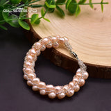 Natural Pink Pearls Bracelet Women's Anniversary Gift Romantic Jewelry